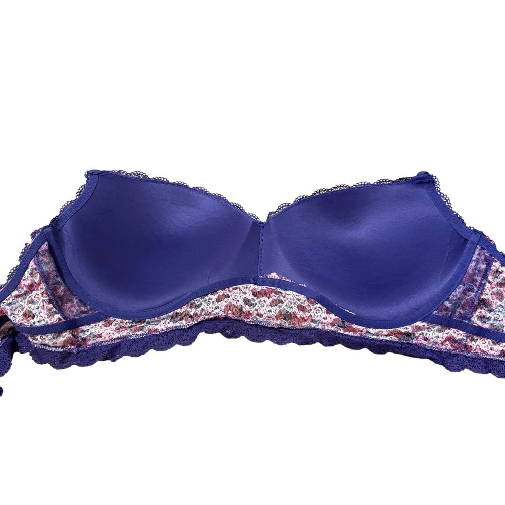True lace purple pink floral bra adjustable straps size 44DD - Picture 3 of 7